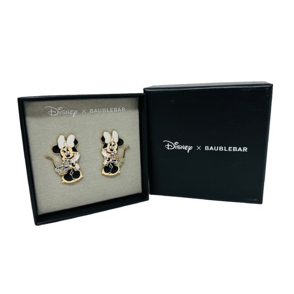 Baublebar Disney Minnie Mouse Earrings Sparkle Colorful Dress White Pearl Bow - Picture 1 of 2